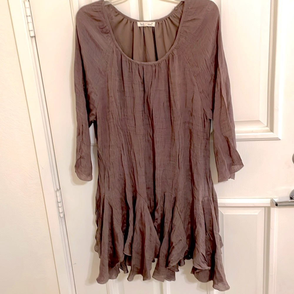 Indigo Soul  Midi Dress Flounce Taupe Sz XXL